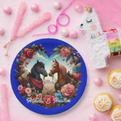 Paarden in Heart Blue Papieren Bordje (Feest)