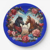 Paarden in Heart Blue Papieren Bordje (Voorkant)