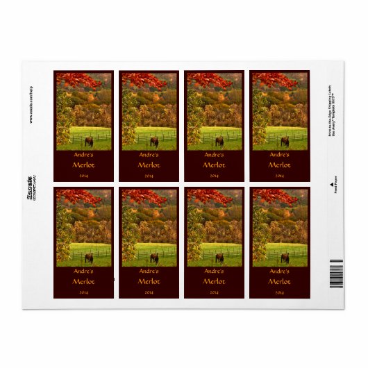 Paarden in Herfst Animal Wine Label (Full Sheet)