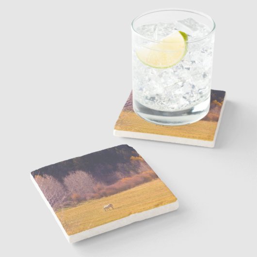 Paarden in Herfst I Stenen Onderzetter (Zijkant)