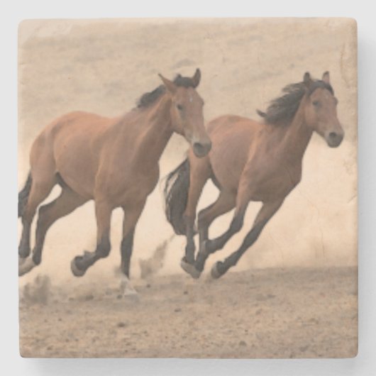 Paarden in Herfst II Stenen Onderzetter (Voorkant)