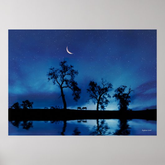 Paarden in het landelijk gebied Surreal Night Sky Poster (Voorkant)