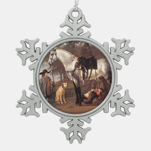 Paarden in het landschap Aelbert Cuyp Tin Sneeuwvlok Ornament