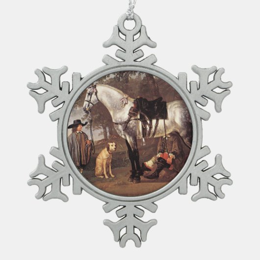 Paarden in het landschap Aelbert Cuyp Tin Sneeuwvlok Ornament (Voorkant)