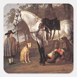 Paarden in het landschap Aelbert Cuyp Vierkante Sticker