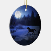 Paarden in het Moonlight Snow Xmas-Ornament Keramisch Ornament (Rechts)