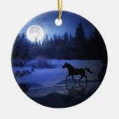 Paarden in het Moonlight Snow Xmas-Ornament Keramisch Ornament (Voorkant)