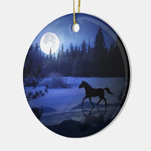 Paarden in het Moonlight Snow Xmas-Ornament Keramisch Ornament (Links)