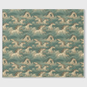 Paarden in het surf, zee, golven, oceaan cadeaupapier (Vlak)