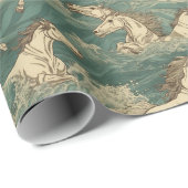 Paarden in het surf, zee, golven, oceaan cadeaupapier (Rol Hoek)