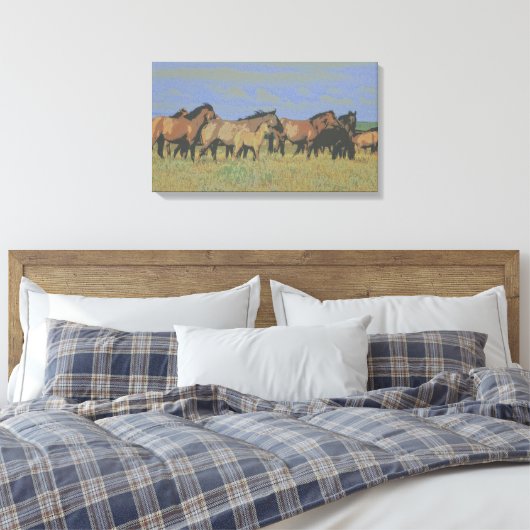 Paarden in het veld canvas afdruk (Insitu (Slaapkamer))