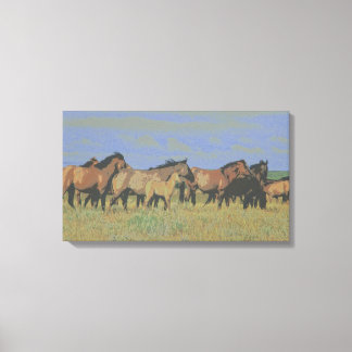 Paarden in het veld canvas afdruk
