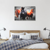 Paarden in het veld Gedeeltelijke kleurenfotografi Canvas Afdruk (Insitu (Slaapkamer))