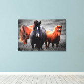 Paarden in het veld Gedeeltelijke kleurenfotografi Canvas Afdruk (Insitu (Houten vloer))