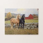 Paarden in het veld Rustiek Boerderij Legpuzzel (Horizontaal)