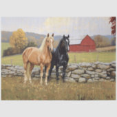 Paarden in het veld Rustieke Boerderij Decoupage Tissuepapier (Voorkant)