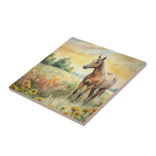 Paarden in het veld tegeltje (Zijkant)