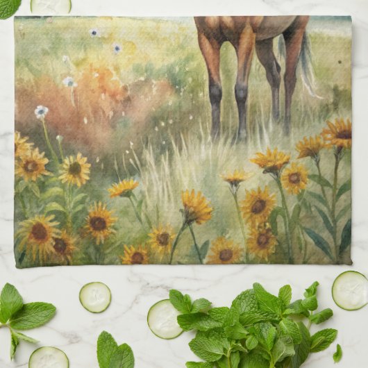 Paarden in het veld theedoek (Gevouwen)