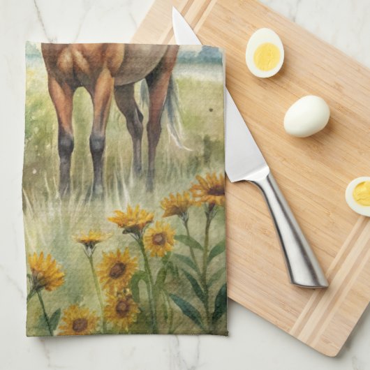 Paarden in het veld theedoek (Quarter Fold)