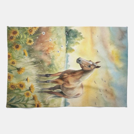 Paarden in het veld theedoek (Horizontaal)