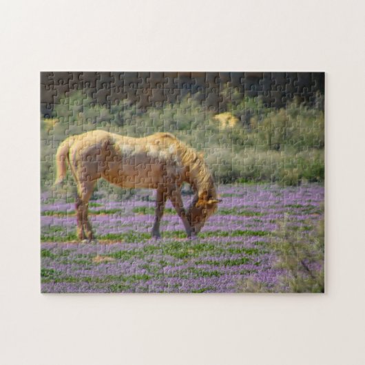 paarden in het voorjaar legpuzzel (Horizontaal)