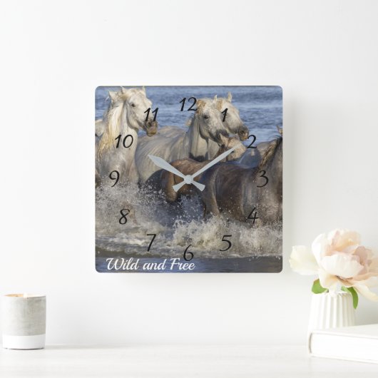Paarden in het water vierkante klok (Huis)