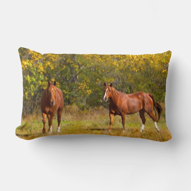 Paarden in kastanjebruine herfst kussen (Voorkant)