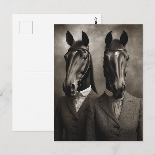 Paarden in kostuums zwart en wit briefkaart (Voorkant / Achterkant)
