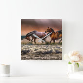 Paarden in oceaanfoto bij Sunset Wall Clock Vierkante Klok (Huis)