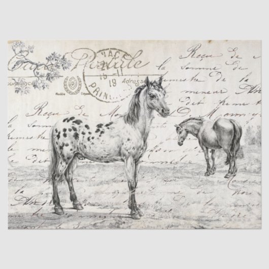 Paarden in paasse Franse ontkoppeling van script Tissuepapier (Voorkant)