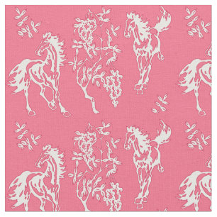 Paarden in roze en wit weefsel stof