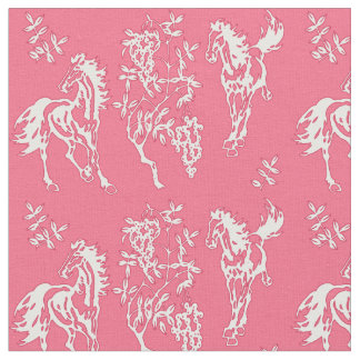 Paarden in roze en wit weefsel stof