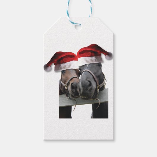 Paarden in Santa Claus-Petten Cadeaulabel (Voorkant)
