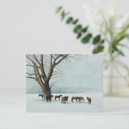 "Paarden in sneeuw" Briefkaart van de dierenkunst (Staand voorkant)