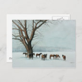 "Paarden in sneeuw" Briefkaart van de dierenkunst (Voorkant / Achterkant)