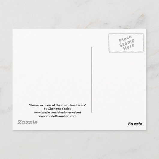 "Paarden in sneeuw" Briefkaart van de dierenkunst (Achterkant)