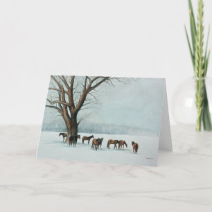 "Paarden in sneeuw" Wenskaart van de dierenkunst Kaart