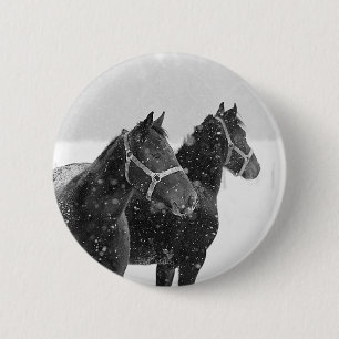 Paarden in Sneeuwval Ronde Button 5,7 Cm