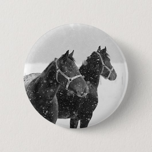 Paarden in Snowfall Ronde Button 5,7 Cm (Voorkant)