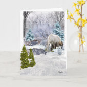 Paarden in Winter Wonderland Kerstfeestdag Kaart (Gele Bloem)