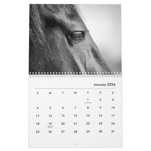 Paarden in zwart-wit wandkalender kalender (Jan 2026)