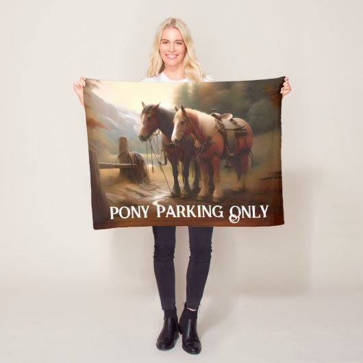 Paarden Ingespannen "Pony Parkeren" Fleece Deken (In situ)