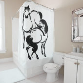 Paarden Japanse Sumi-e die uw aangepaste kleur sch Douchegordijn (In situ)