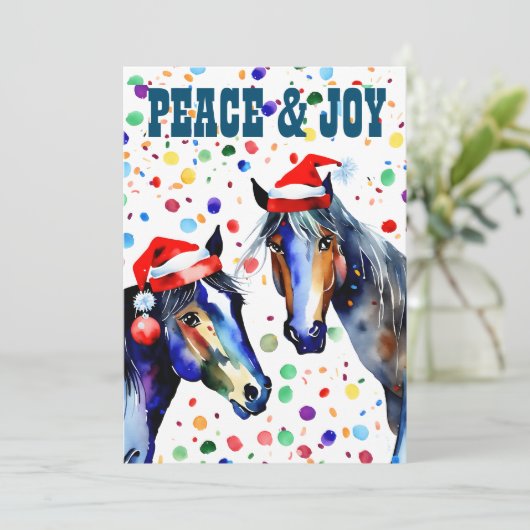 Paarden Kerstmis vrede en vreugde groet Feestdagenkaart (Staand voorkant)