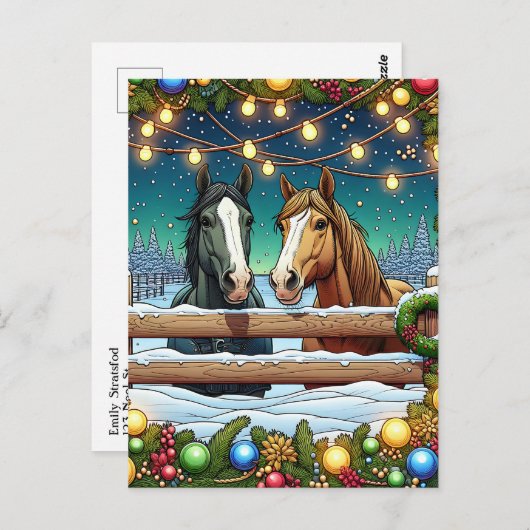 Paarden, kerstverlichting gepersonaliseerd briefkaart (Voorkant / Achterkant)