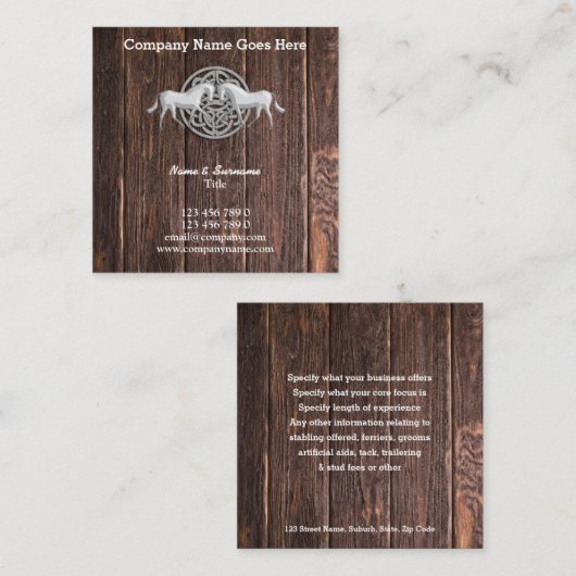 Paarden krest hout en knolselderij vierkante visitekaartje (Voorkant / Achterkant)