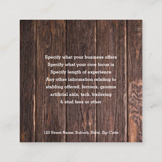 Paarden krest hout en knolselderij vierkante visitekaartje (Achterkant)