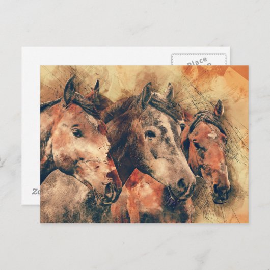 Paarden Kunstmatige Waterverf schilderen decoratie Briefkaart (Voorkant / Achterkant)