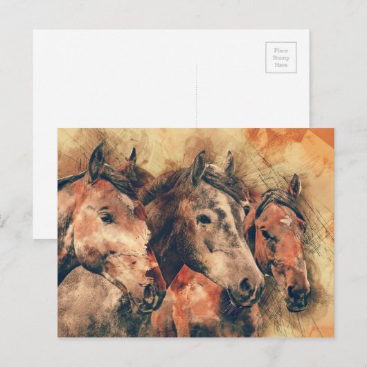 Paarden Kunstmatige Waterverf schilderen decoratie Briefkaart (Voorkant / Achterkant)