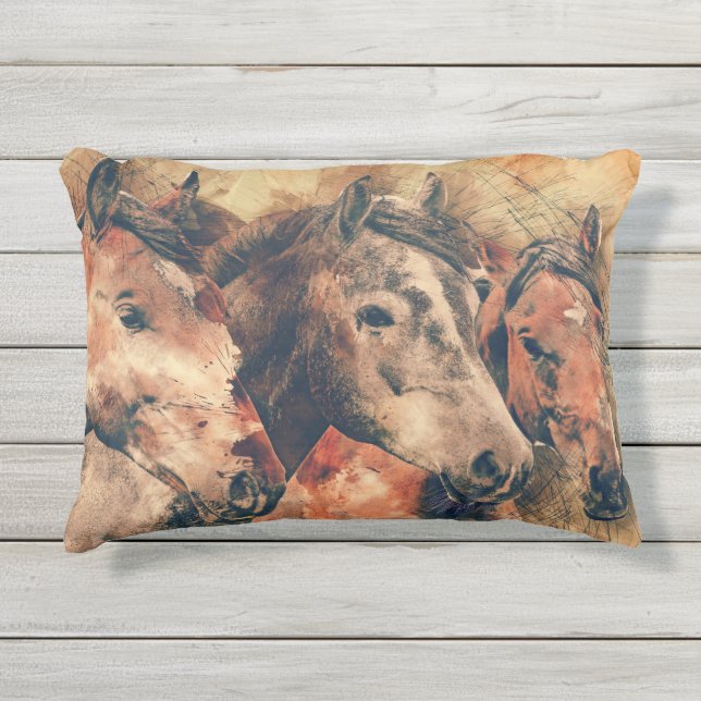 Paarden Kunstmatige Waterverf schilderen decoratie Buitenkussen (Voorkant)